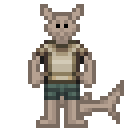 Image of a feroxi with biege skin. He has long fins protruding from his head and neck, and a defined tail from his waist. He is wearing standard issue UNMC underclothes.