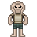 Image of a feroxi with biege skin. He has long fins protruding from his head and neck, and a defined tail from his waist. He is wearing standard issue UNMC underclothes.